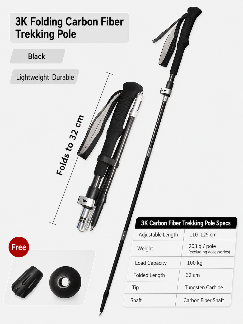 Wildmeet CarbonFold™ 3K Carbon Fiber Folding Trekking Poles – Pair