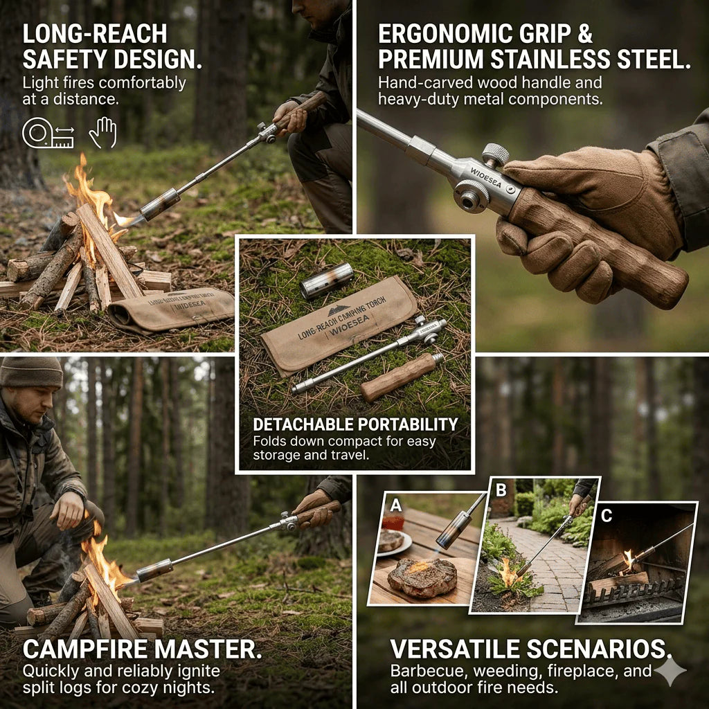 Wildmeet FirePro Extendable Fire Starter – Portable Stainless Steel Camping Igniter for Outdoor Adventure