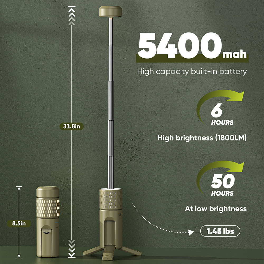 Wildmeet TrailBeam Telescopic LED Camping Lantern – 600LM Rechargeable Light with Foldable Tripod