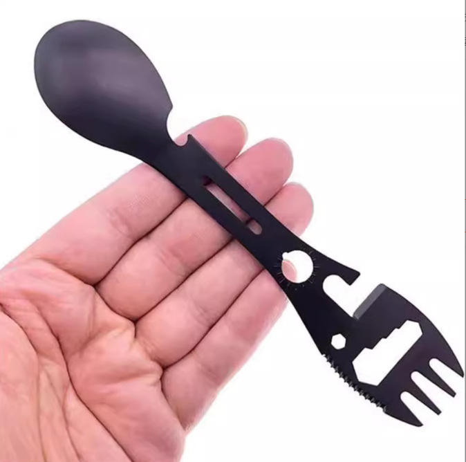 Wildmeet MultiTool Camp Spoon – 6-in-1 Outdoor Survival Utensil with Fork Knife Opener & Wrench