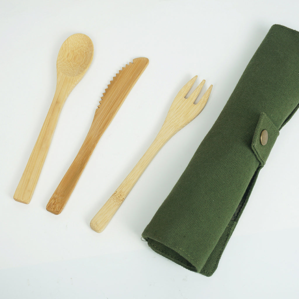 Wildmeet Bamboo Camp Utensil Set – Lightweight Portable Spoon Fork Knife for Outdoor Dining
