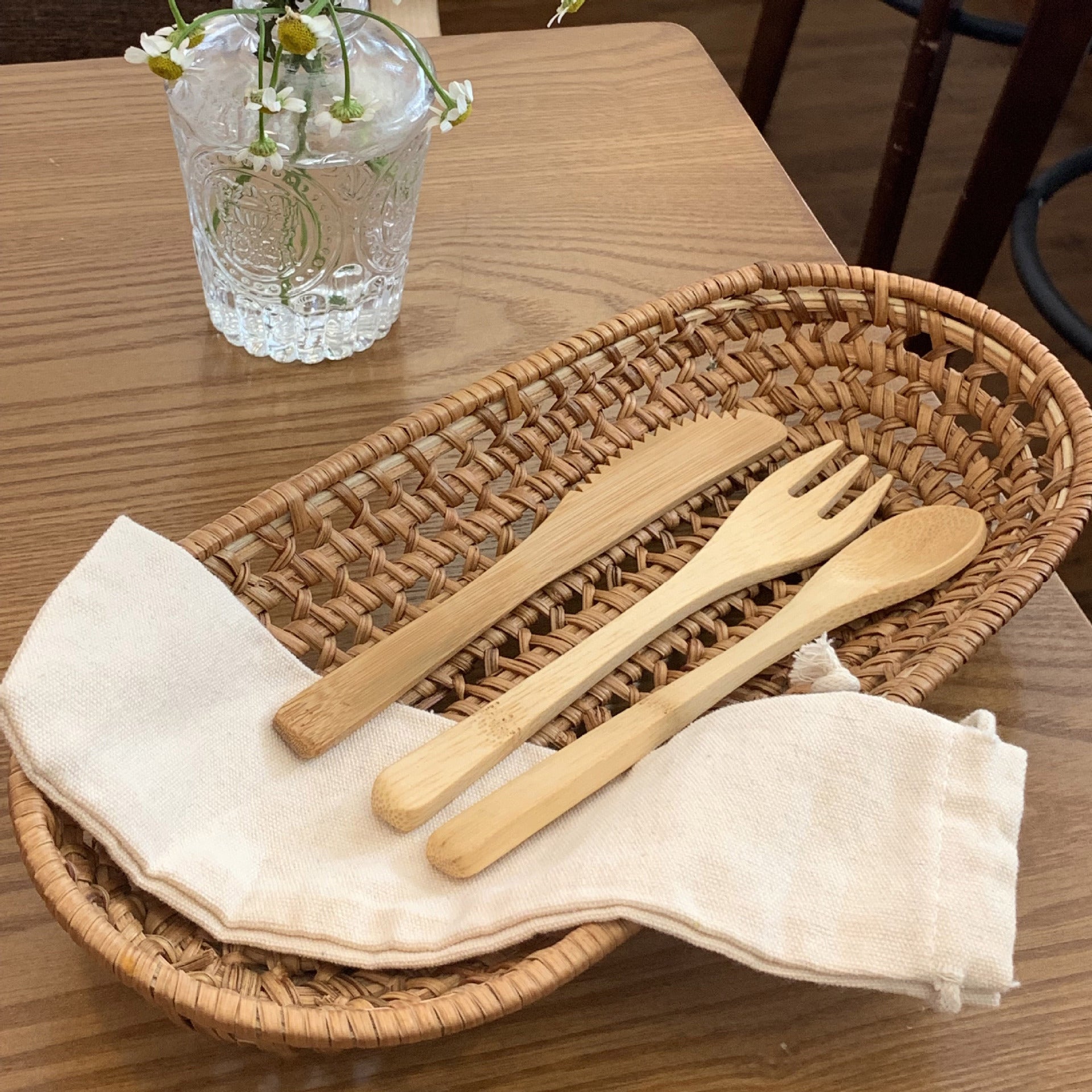 Wildmeet Bamboo Camp Utensil Set – Lightweight Portable Spoon Fork Knife for Outdoor Dining