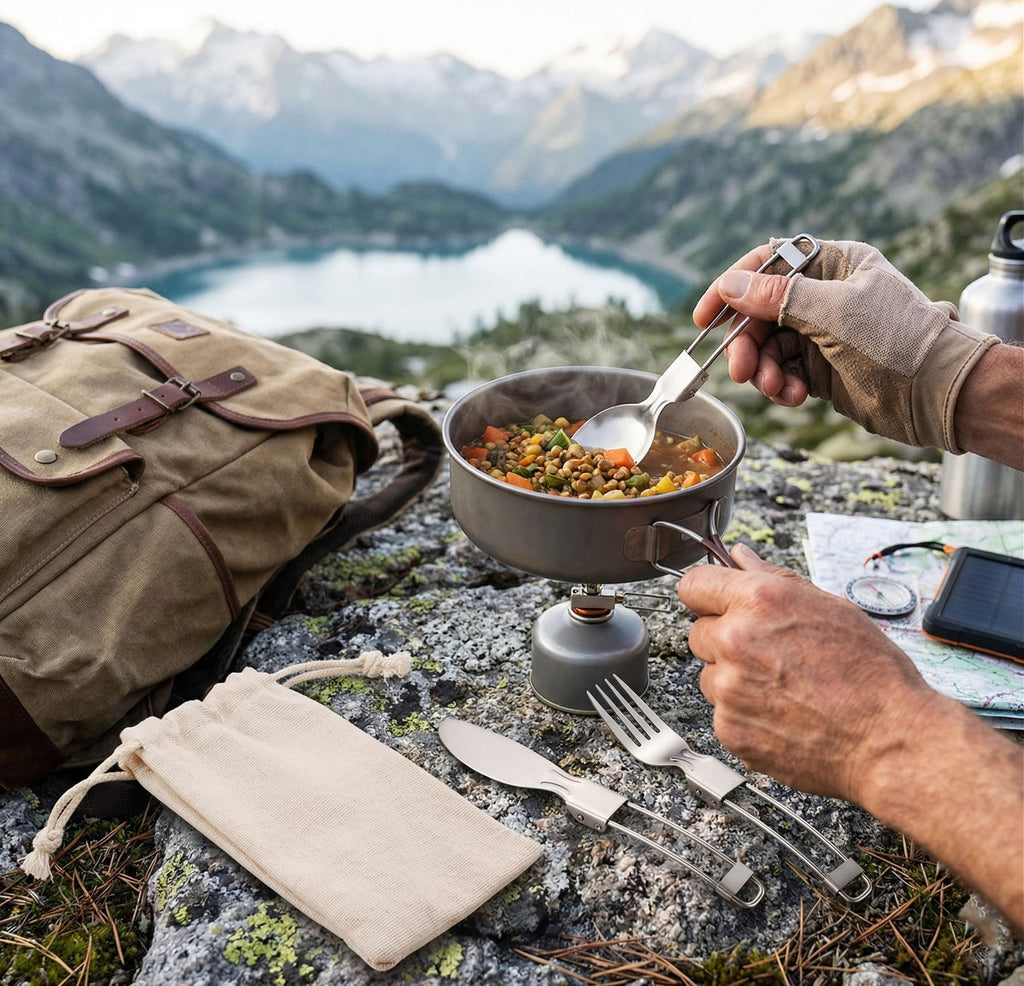 Wildmeet FoldMate Stainless Steel Camping Utensil Set – Portable Folding Spoon Fork Knife